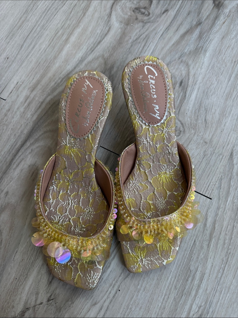 Circus by Sam Edelman Yellow Floral Beaded Slide Sandals